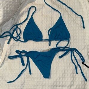 Blue thong bikini